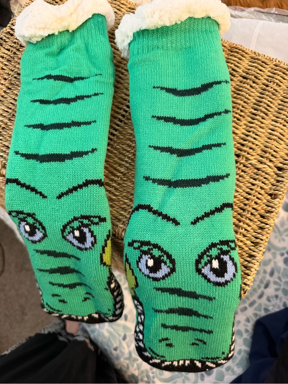 Green Reptile Plush-Lined Pet Socks - Soft Cozy Feet
